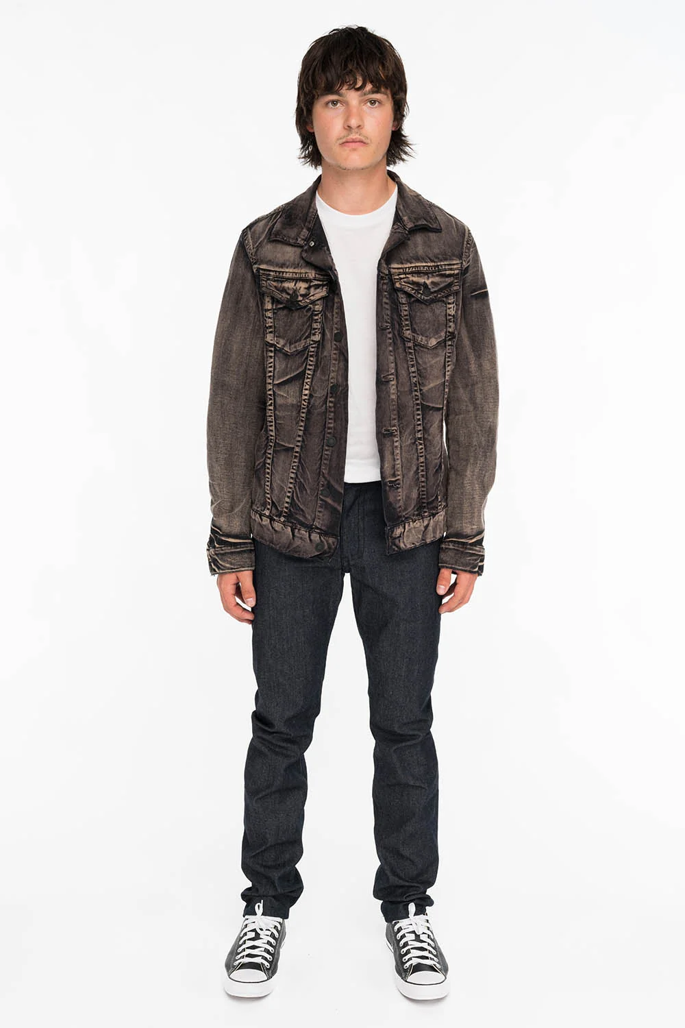 MENS RAW DENIM SLIM FIT KILLER FLAP JEANS WITH O.E. SCRIPT AND CRYSTALS - Image 3