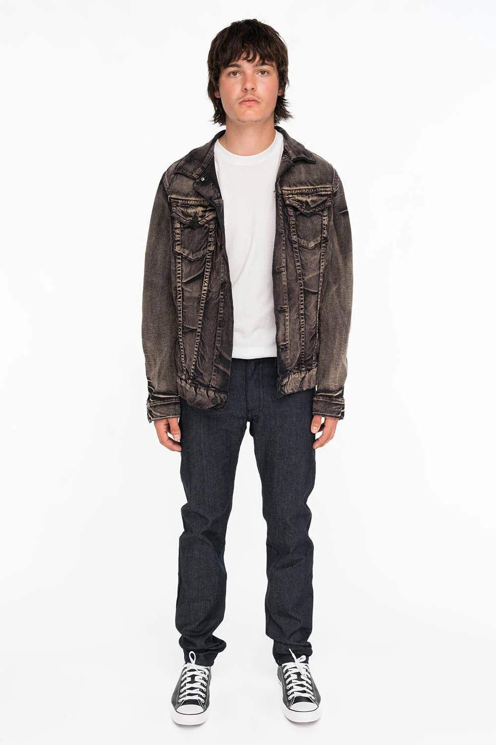 MENS RAW DENIM SLIM FIT KILLER FLAP JEANS WITH O.E. SCRIPT STUDS AND CRYSTALS - Image 5