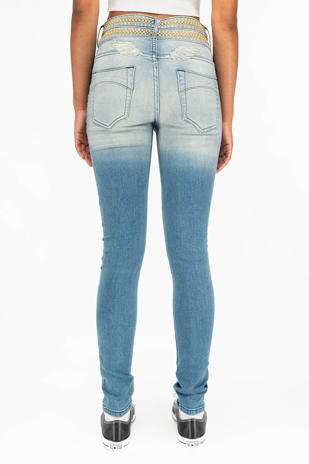 ROBIN'S DOUBLE WAIST SKINNY IN ANTIQUE LIGHT BLUE WITH CRYSTALS - Image 7
