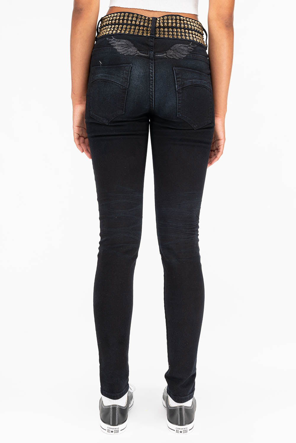 ROBIN'S DOUBLE WAIST SKINNY WITH SPIKES IN F-UP BLACK - Image 3