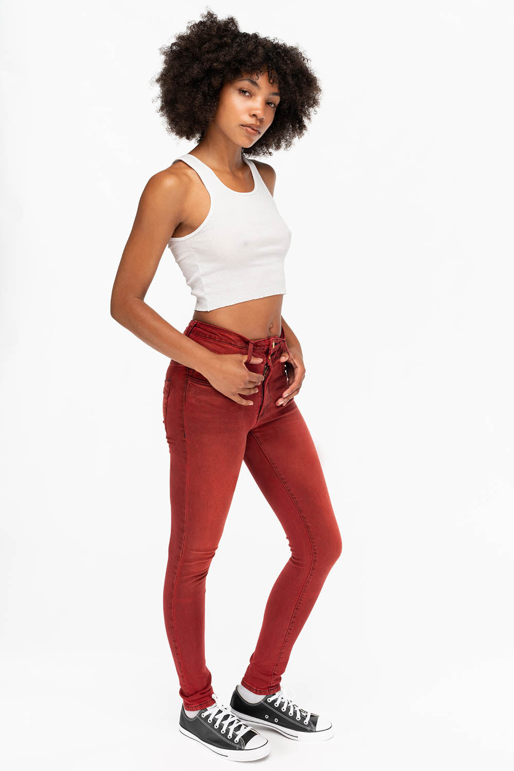 ROBIN'S DOUBLE WAIST SKINNY IN F-UP RED - Image 4