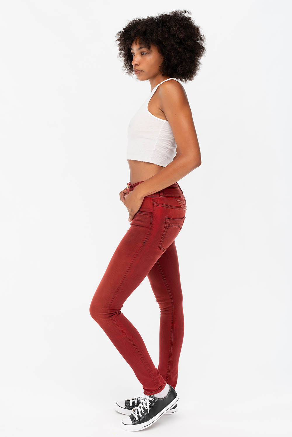 ROBIN'S DOUBLE WAIST SKINNY IN F-UP RED - Image 5