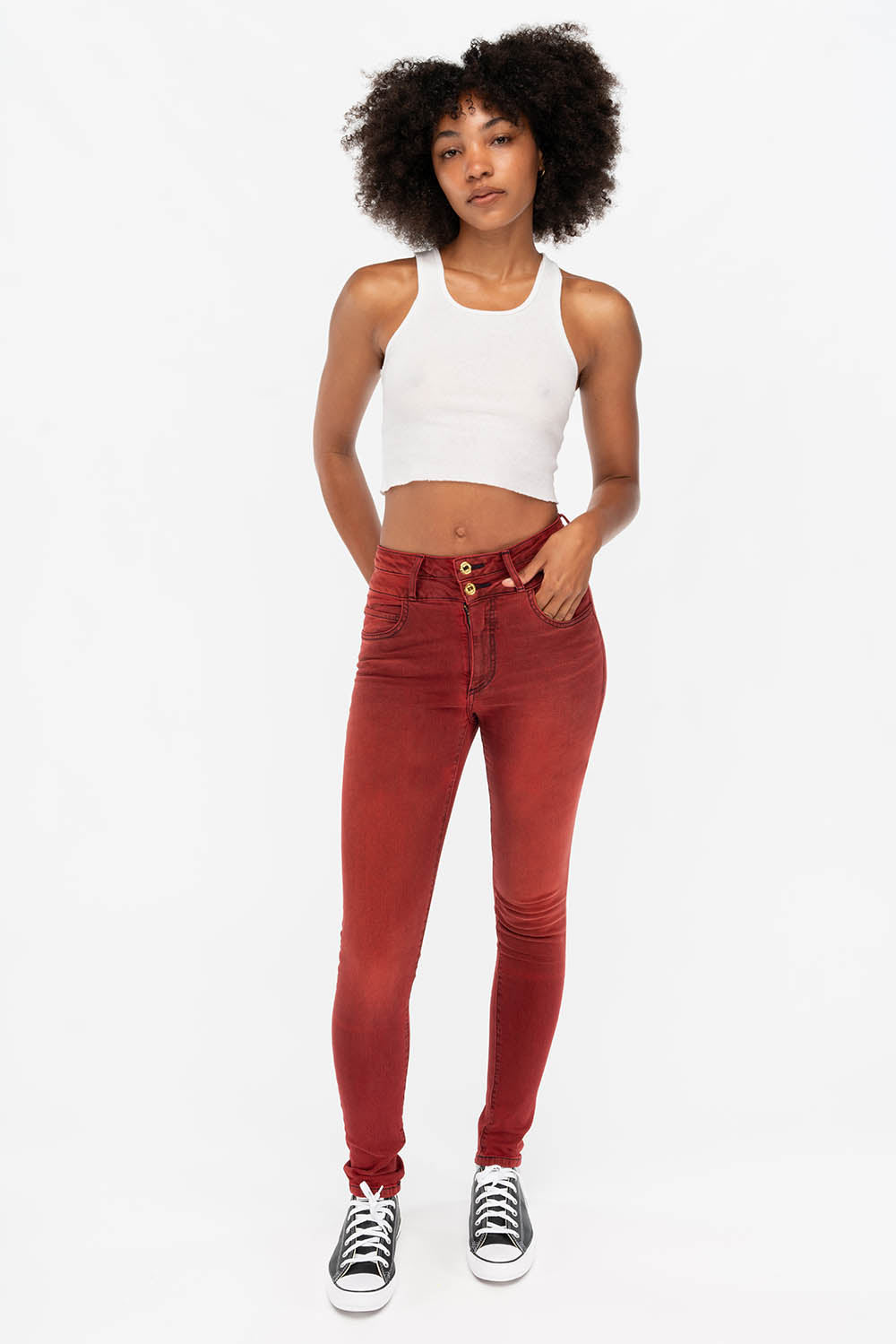 ROBIN'S DOUBLE WAIST SKINNY IN F-UP RED - Image 7