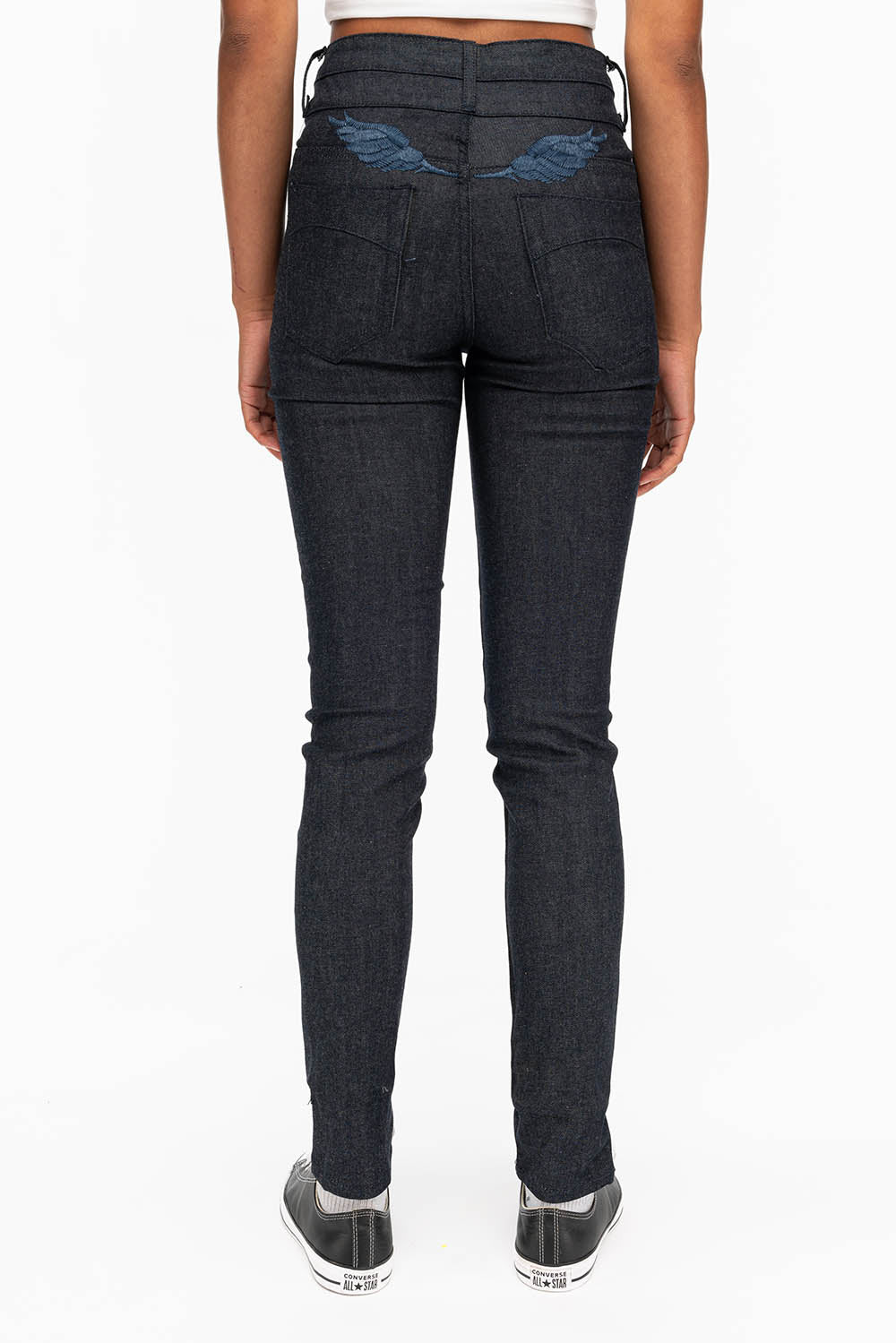 WOMENS DOUBLE WAISTBAND HIGH RISE SKINNY JEANS IN RAW - Image 3