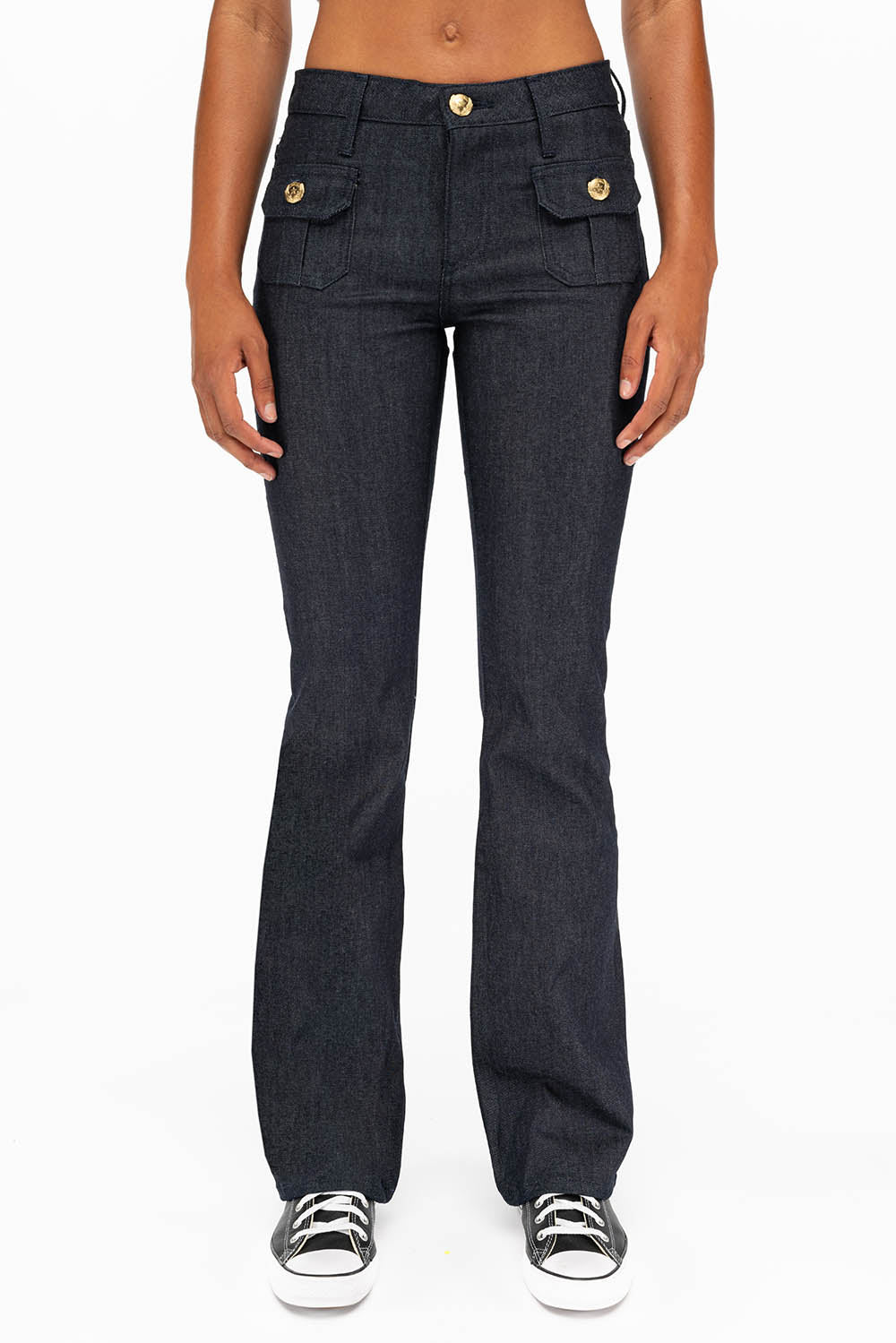WOMENS MILITARY STYLE BOOT LEG JEANS IN RAW - Image 2