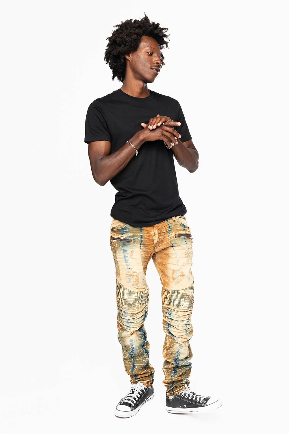 MENS BIKER JEANS IN 4D LIGHT PERU BROKEN WASH - Image 4