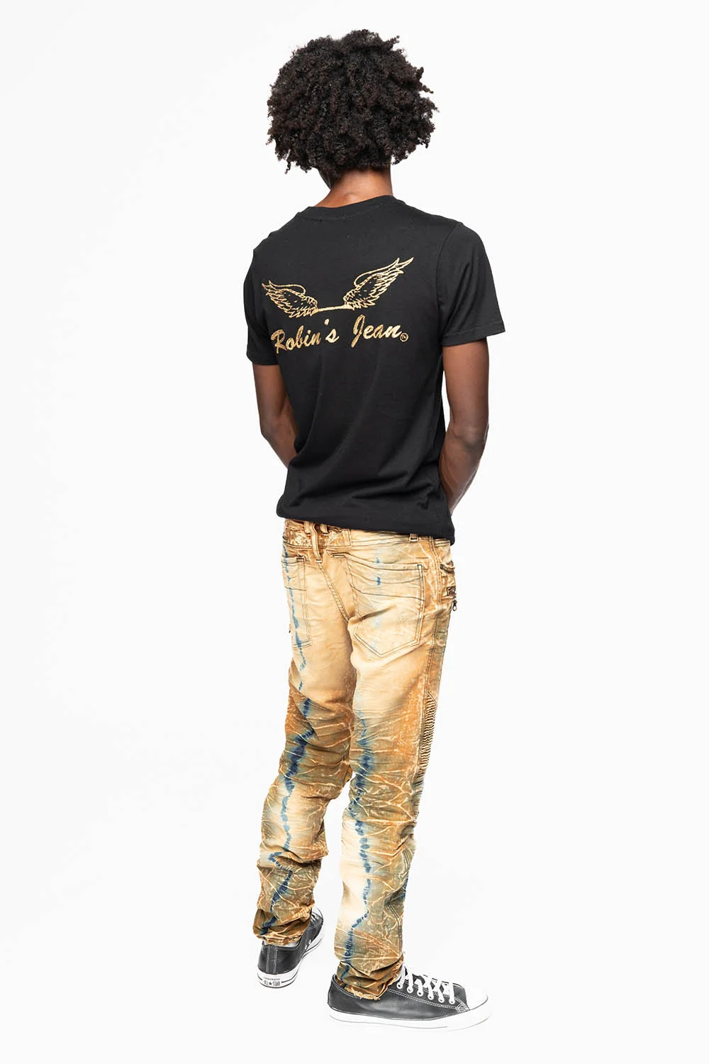 MENS BIKER JEANS IN 4D LIGHT PERU BROKEN WASH - Image 5