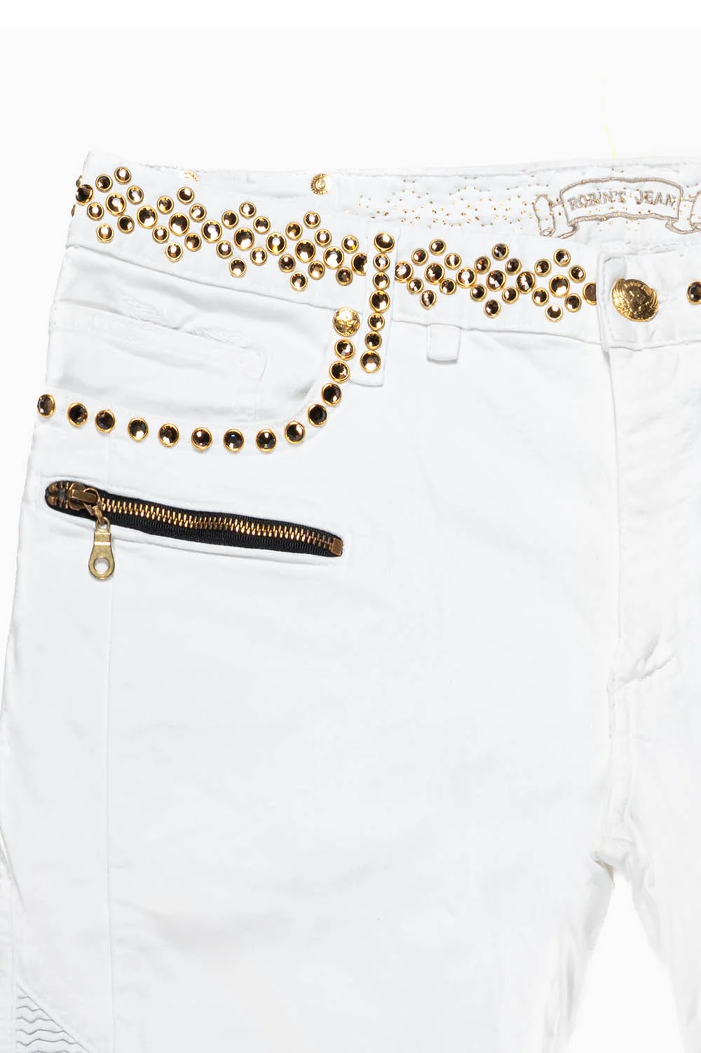 MENS BIKER JEANS IN WHITE WITH X-LARGE CRYSTALS - Image 3