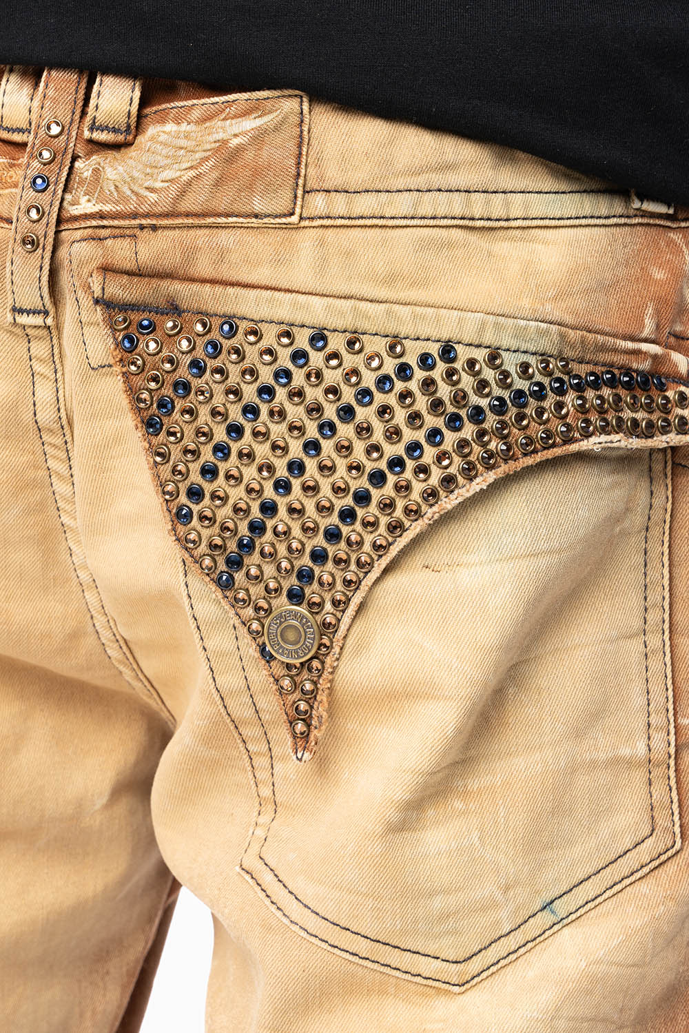 MENS BIKER JEANS WITH FLAP IN 4D LIGHT PERU WASH WITH CRYSTALS - Image 3
