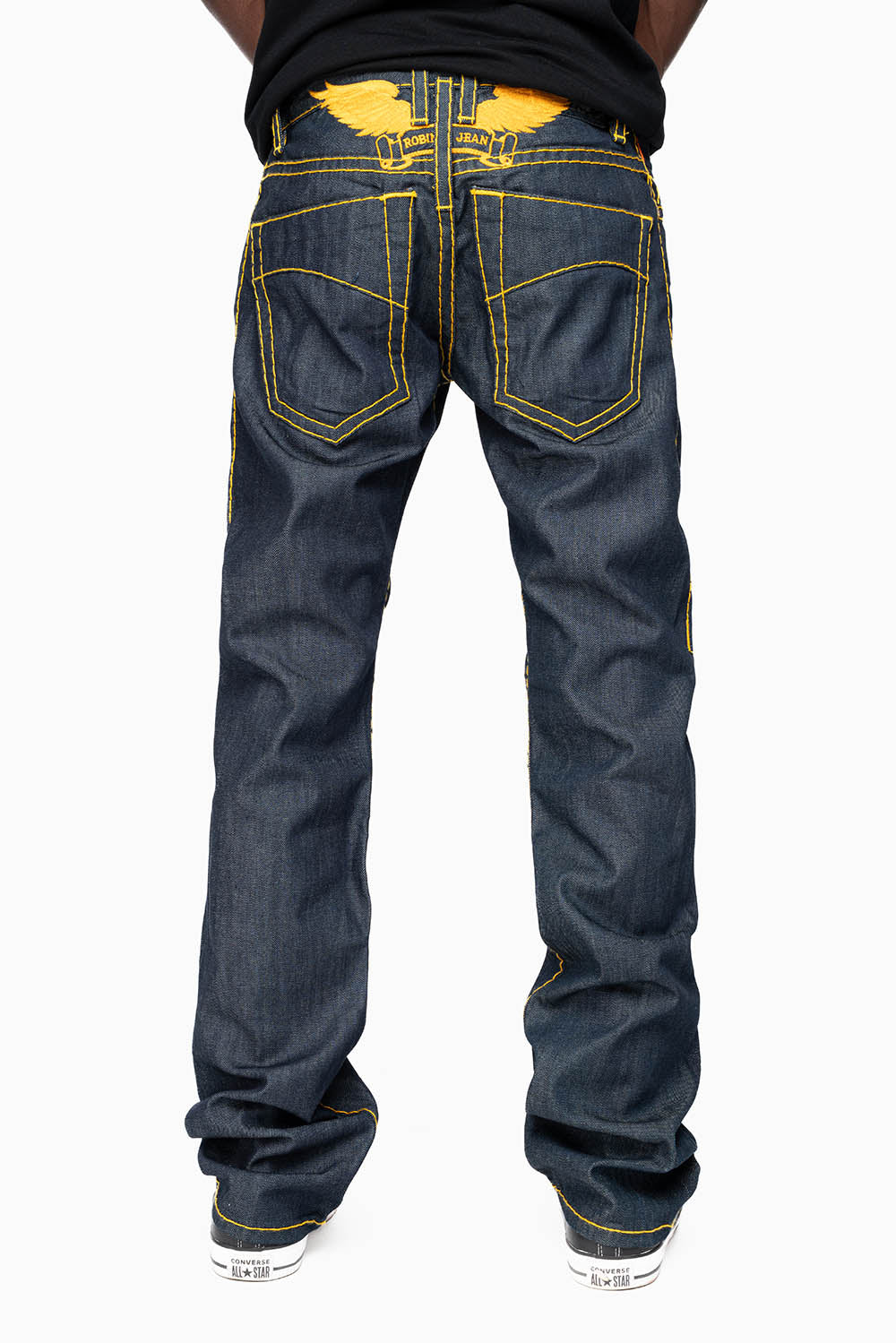 MENS CLASSIC 5 POCKET STRAIGHT LEG JEANS IN RAW DENIM  WITH HEAVY ORANGE  STITCHING - Image 3