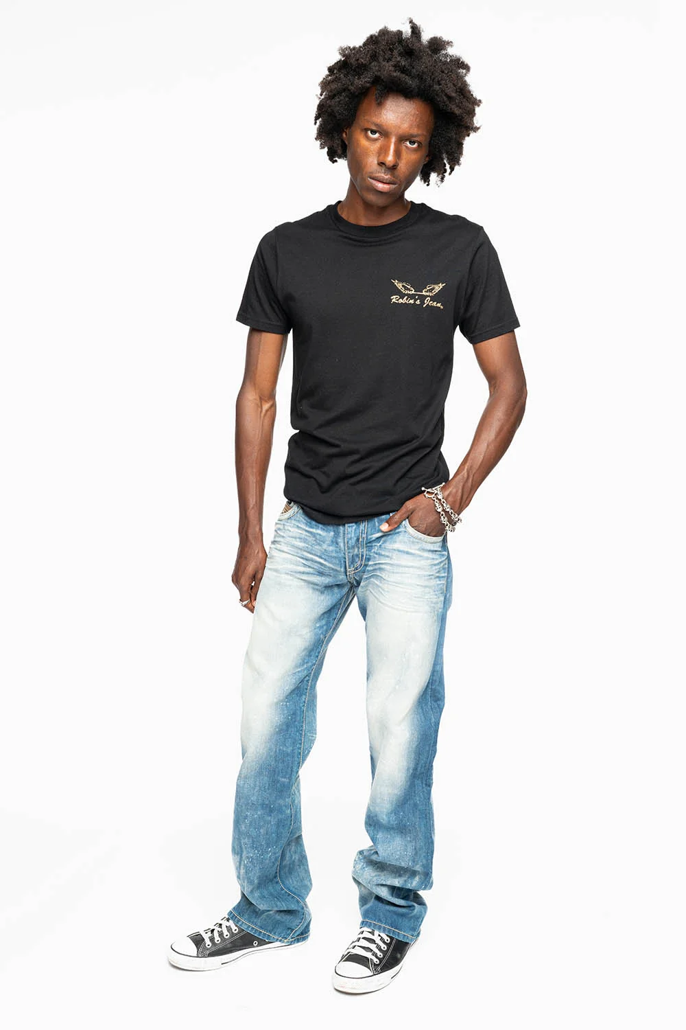MENS CLASSIC SILVER RIVET POCKET STRAIGHT LEG JEANS IN AQUARAMA WASH WITH CRYSTALS - Image 8