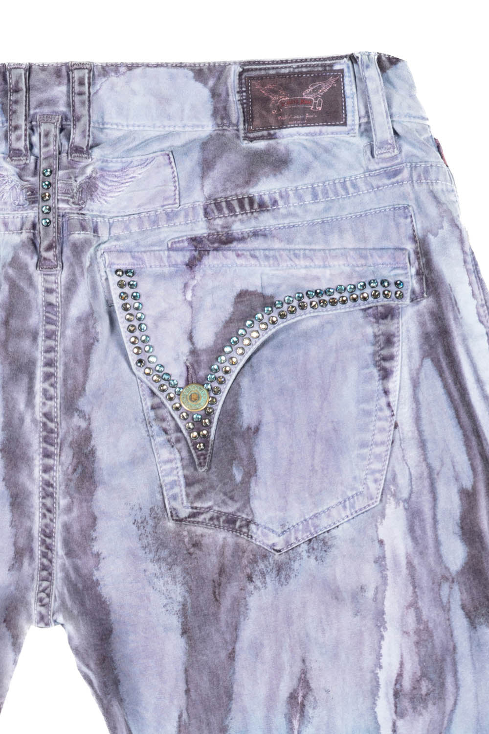 MENS CLASSIC STRAIGHT LEG LONG FLAP JEANS IN FIRE BLUE WITH CRYSTALS - Image 3