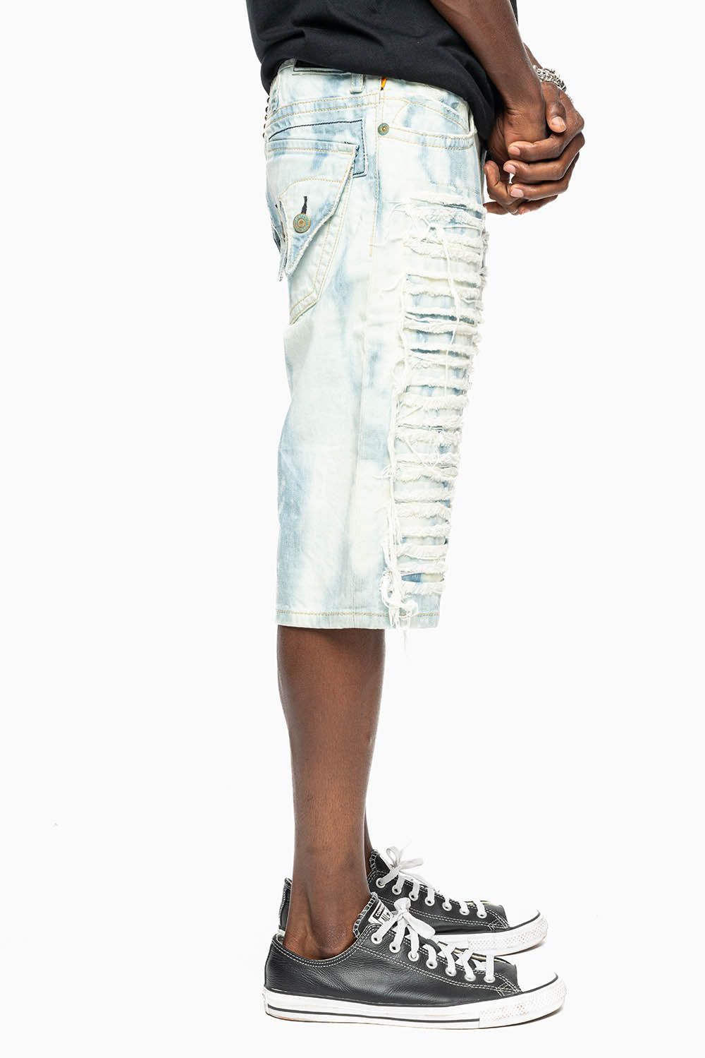 MENS DOUBLE FLAP DESTROYED SHORTS IN FLORENCE WASH - Image 3