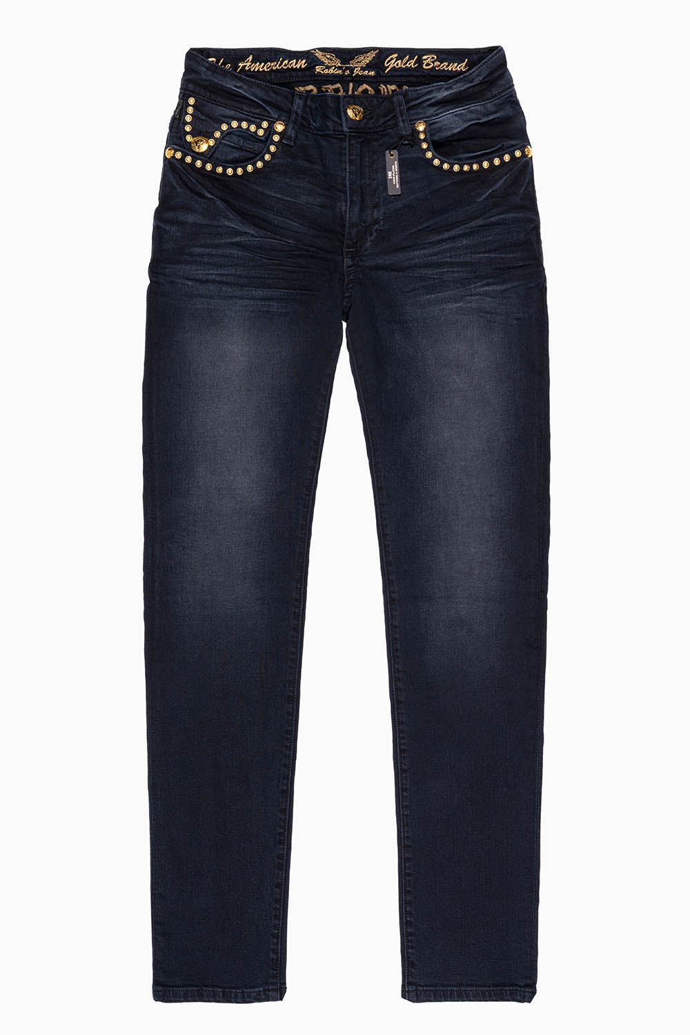 MENS F-UP BLACK SLIM FIT KILLER FLAP JEANS WITH O.E. SCRIPT EMBELLISHED WITH GOLD NAILHEADS - Image 7