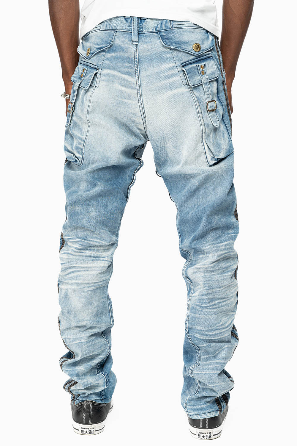 MENS WARRIOR MILITARY JEAN- PANTS IN BLUE OMAHA LIGHT WASH WITH CRYSTALS - Image 6