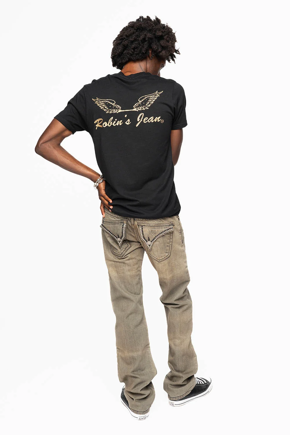MENS LONG FLAP GARAGE WASH JEANS  EMBELLISHED WITH CRYSTALS - Image 7