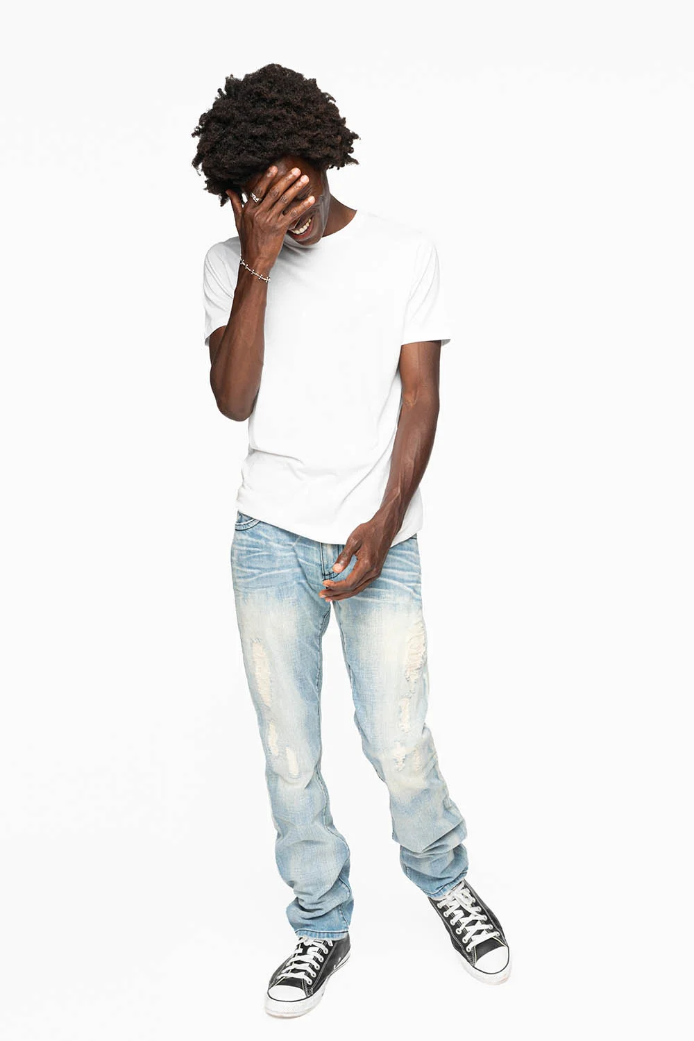MENS LONG FLAP SLIM JEANS EMBELLISHED WITH CRYSTALS AND STUDS IN SUMMER WASH - Image 5