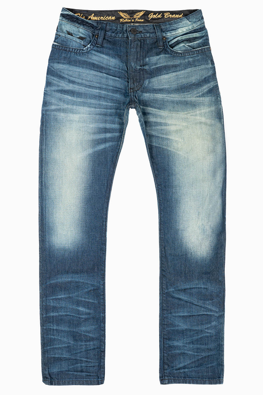 MENS LONG FLAP SLIM JEANS WITH STUDS & CRYSTALS IN BLUE ALBANY DARK WASH - Image 2