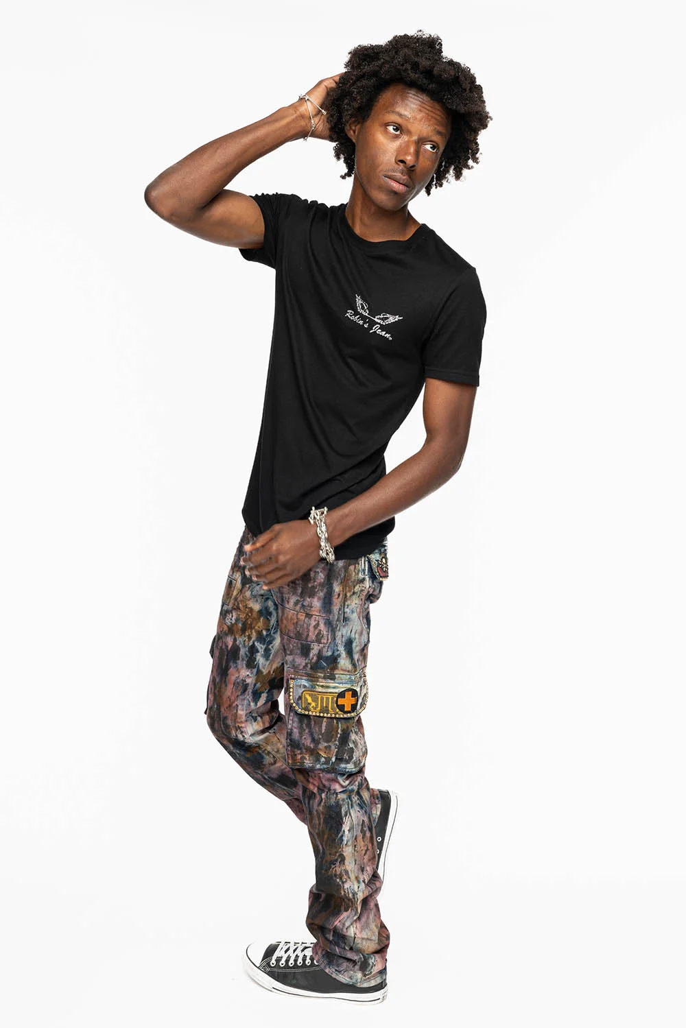 MENS MILITARY JEAN IN BABA RED WASH WITH PATCHES AND AURUM GOLD CRYSTALS - Image 9