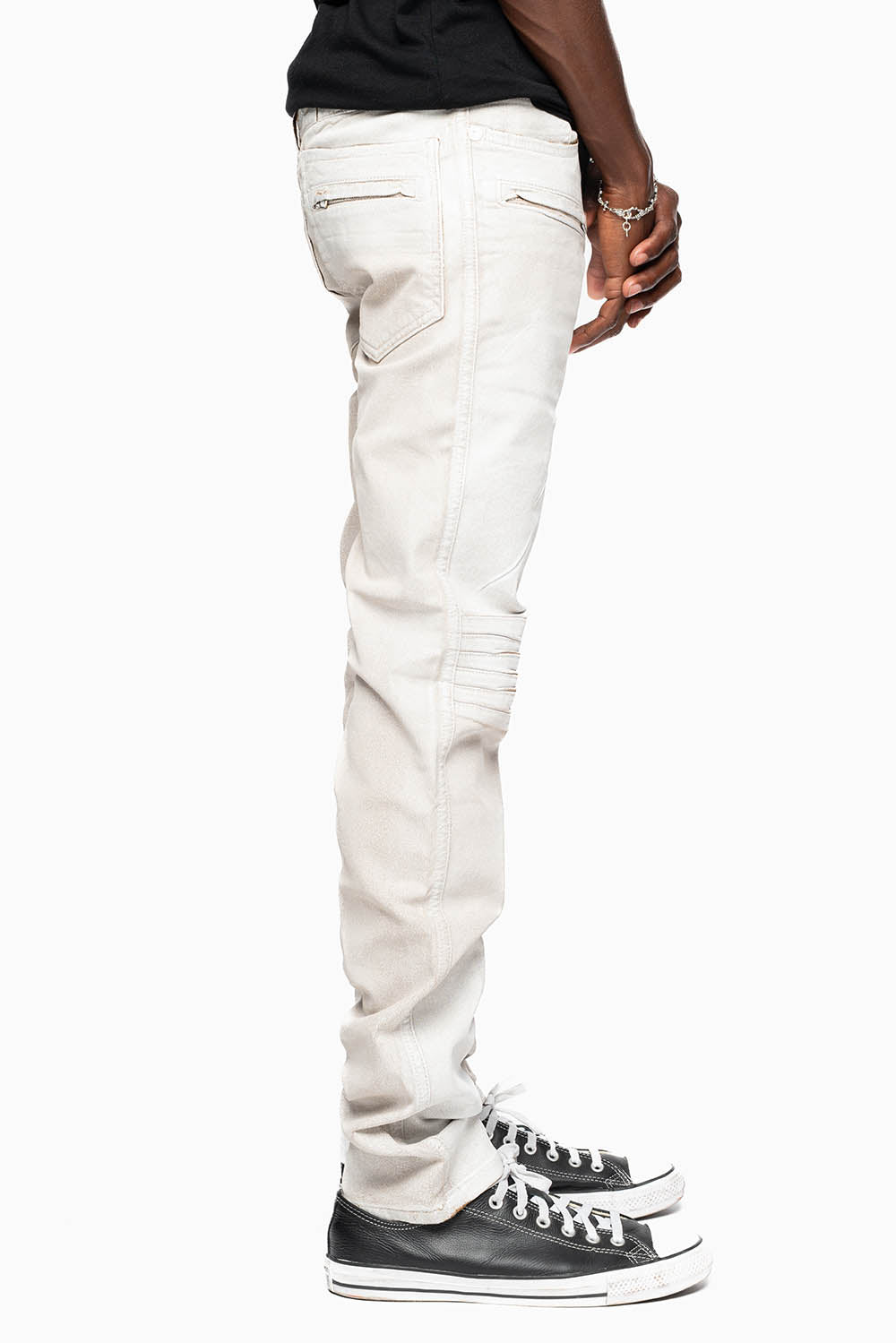 MENS MOTO BIKER JEANS IN COATED CUIR WHITE WASH - Image 2