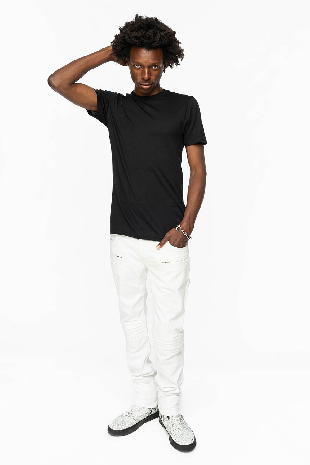 MENS MOTO BIKER JEANS IN WHITE - Image 4