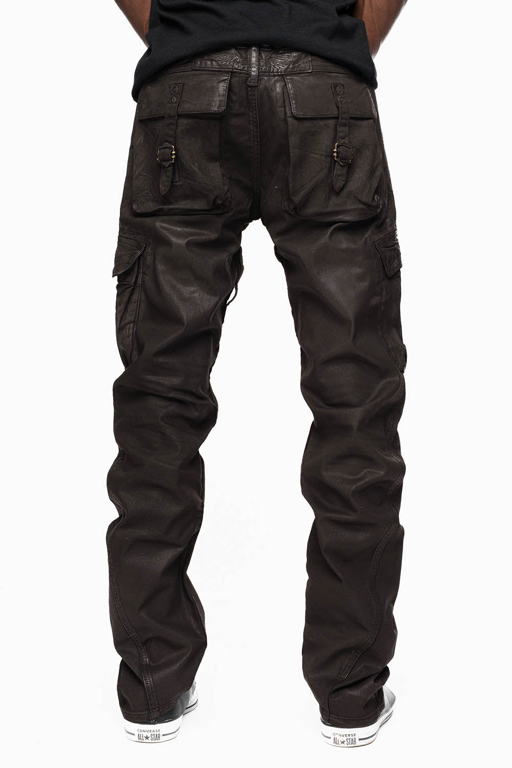 MENS PREDATOR CARGO PANTS IN COATED BROWN - Image 3