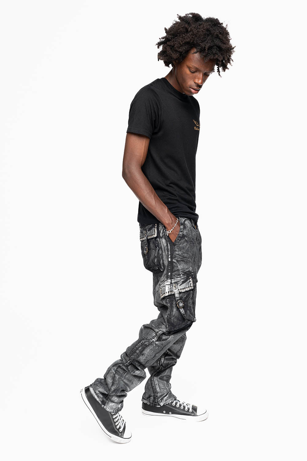 MENS PREDATOR CARGO PANTS IN DECAL SILVER EMBELLISHED WITH CRYSTALS AND STUDS - Image 7