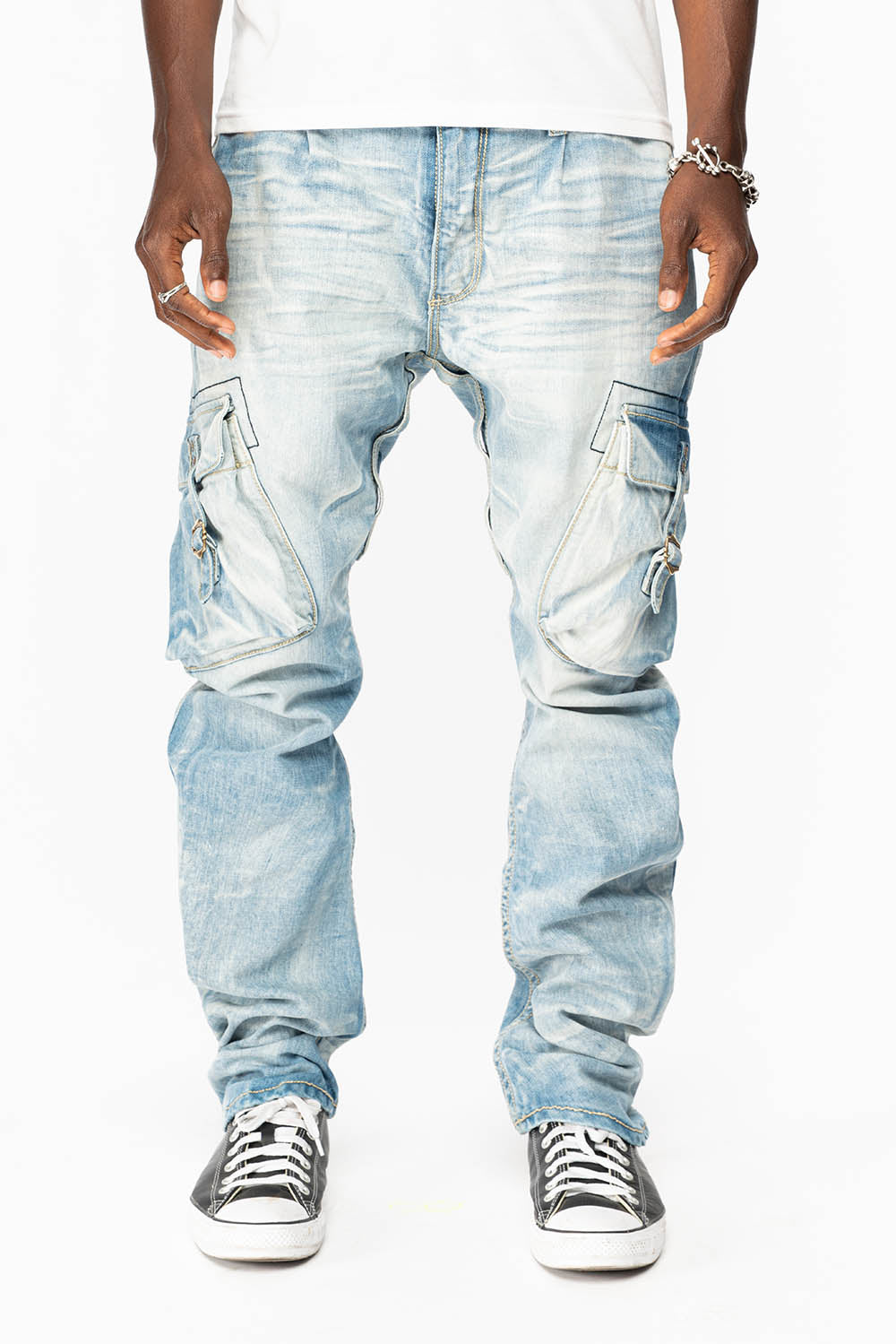 MENS PREDATOR CARGO PANTS  IN BLUE OMAHA LIGHT WASH - Image 6