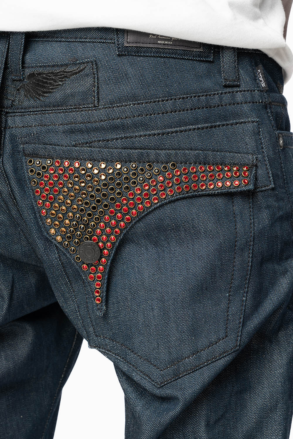 MENS RAW DENIM SHORTS WITH FLAP FULLY EMBELLISHED WITH CRYSTALS - Image 3
