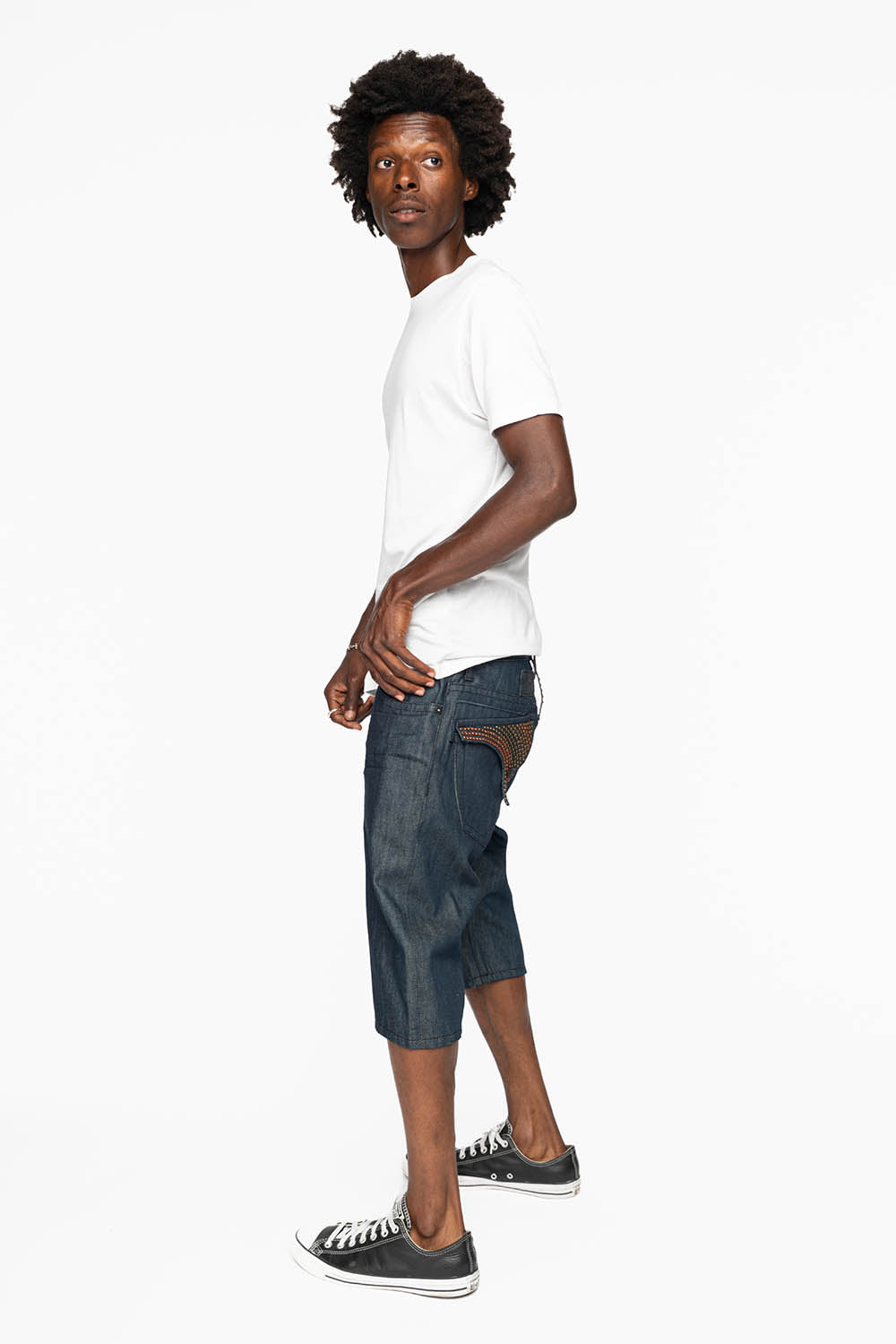 MENS RAW DENIM SHORTS WITH FLAP FULLY EMBELLISHED WITH CRYSTALS - Image 4