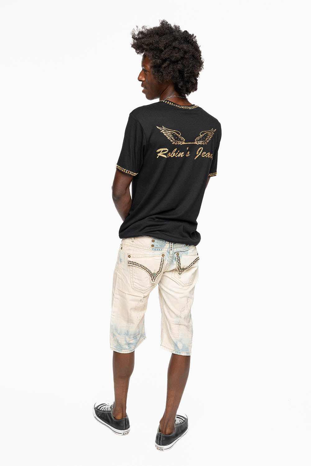 MENS SHORT WITH FLAP POCKETS IN COLOR BROKEN BACKING WASH WITH CRYSTALS AND STUDS - Image 7