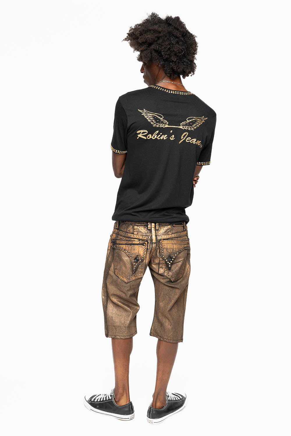 MENS SHORT WITH FLAP POCKETS IN RUSH GOLD WASH WITH XLARGE SMOKEY TOPAZ CRYSTALS - Image 10
