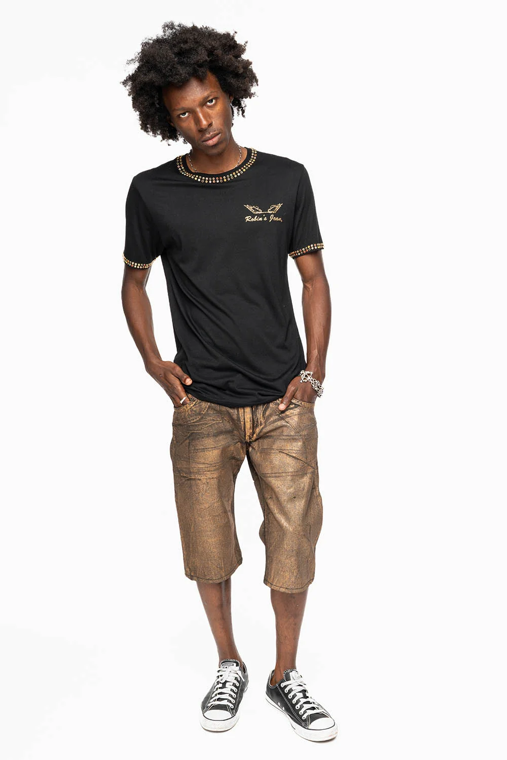 MENS SHORT WITH FLAP POCKETS IN RUSH GOLD WASH WITH XLARGE SMOKEY TOPAZ CRYSTALS - Image 8