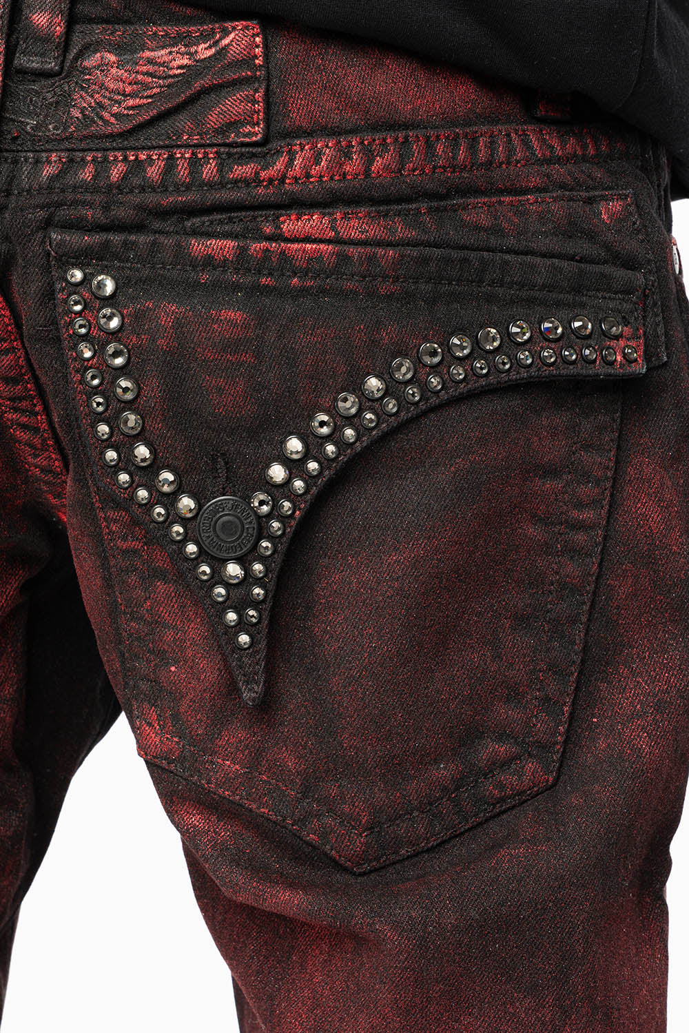 MENS SHORT WITH FLAP POCKETS IN RUSH RED WASH WITH CRYSTALS - Image 5