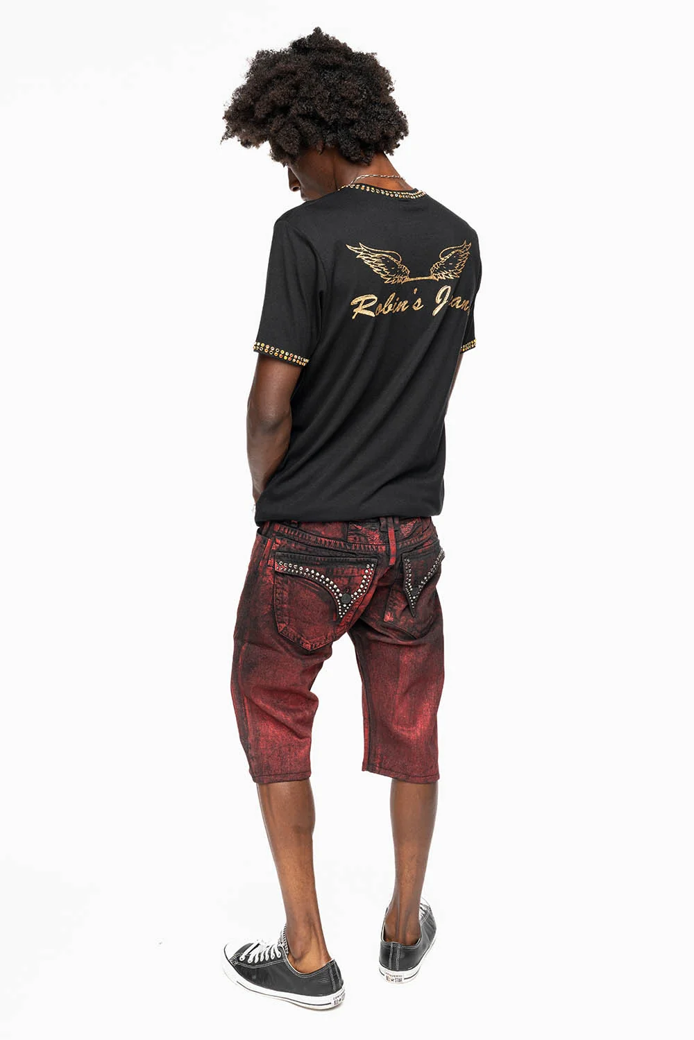 MENS SHORT WITH FLAP POCKETS IN RUSH RED WASH WITH CRYSTALS - Image 8