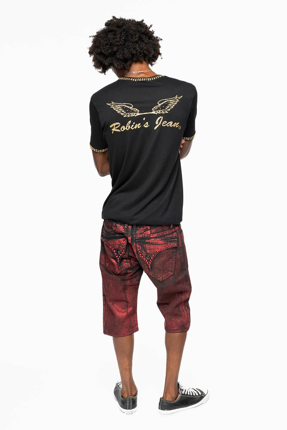 MENS SHORT WITH FLAP POCKETS IN RUSH RED WASH WITH XLARGE RED CRYSTALS - Image 9