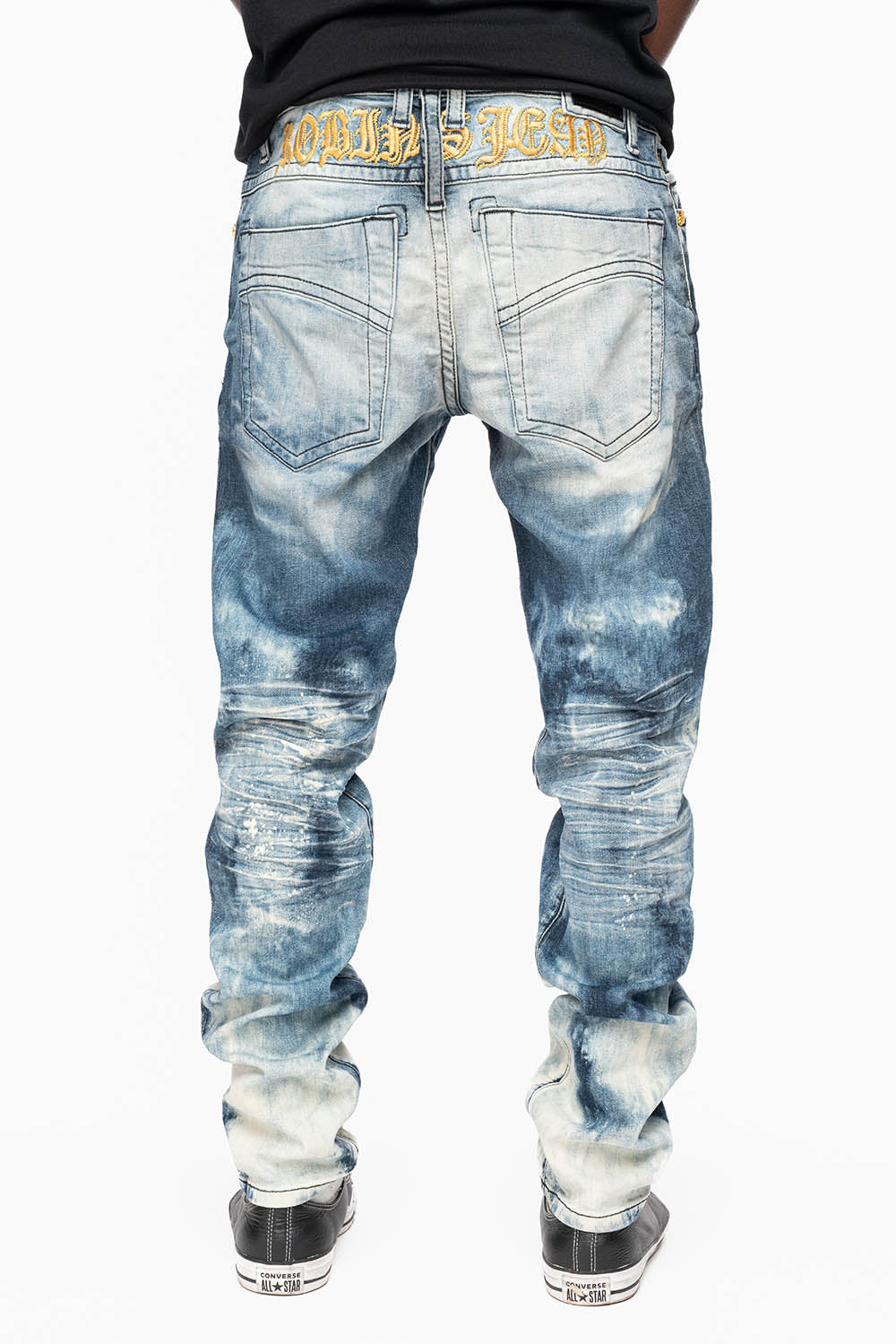 MENS SKINNY JEANS IN CLOUD JAPAN WASH WITH GOLD O.E  EMBROIDERY LOGO - Image 2