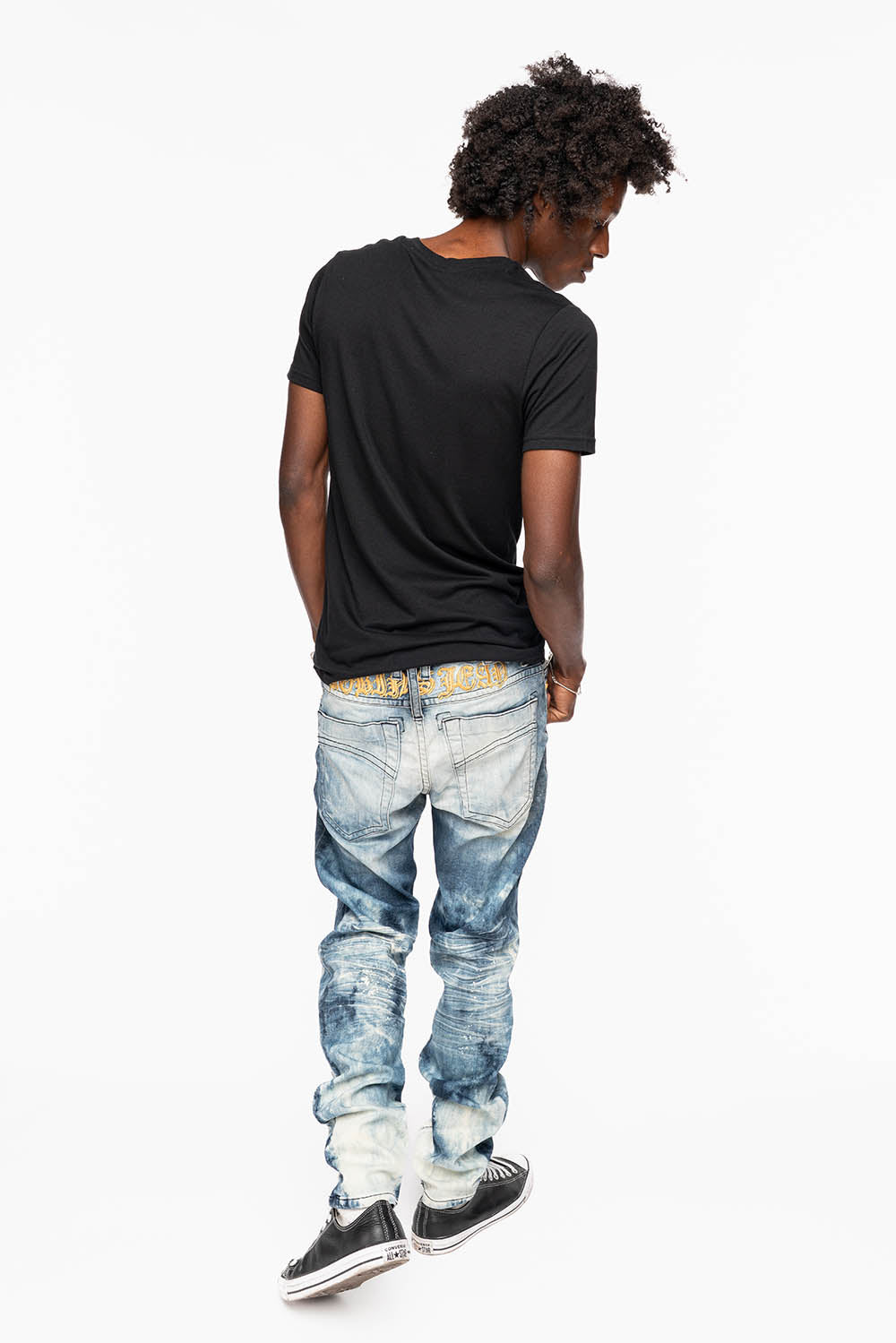MENS SKINNY JEANS IN CLOUD JAPAN WASH WITH GOLD O.E  EMBROIDERY LOGO - Image 5