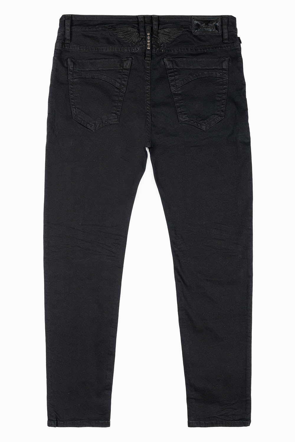 MENS SKINNY JEANS IN PURE BLACK WASH WITH TONAL WING EMBROIDERY - Image 2