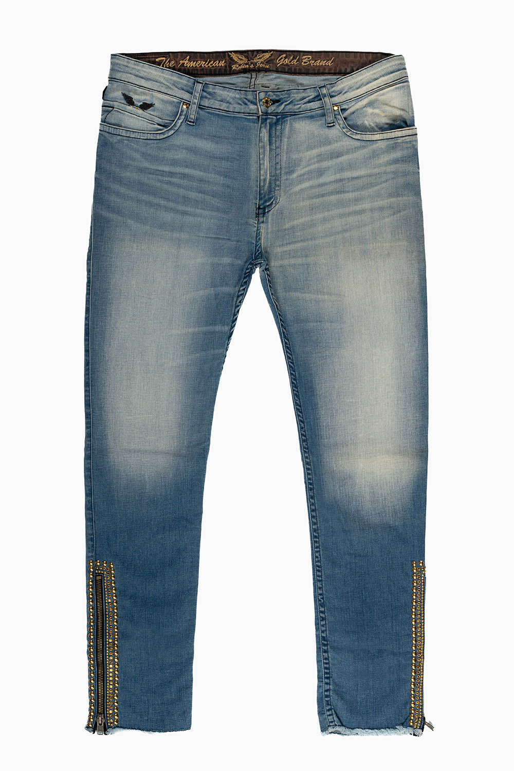 MENS SKINNY LEG ZIPPER JEANS IN BLUE ELROY MEDIUM WASH WITH EMBELLISHMENT - Image 2
