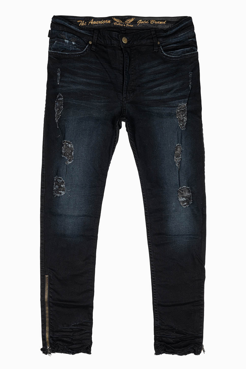 MENS SKINNY LEG ZIPPER JEANS IN F_UP BLK WITH EMBELLISHMENT - Image 3