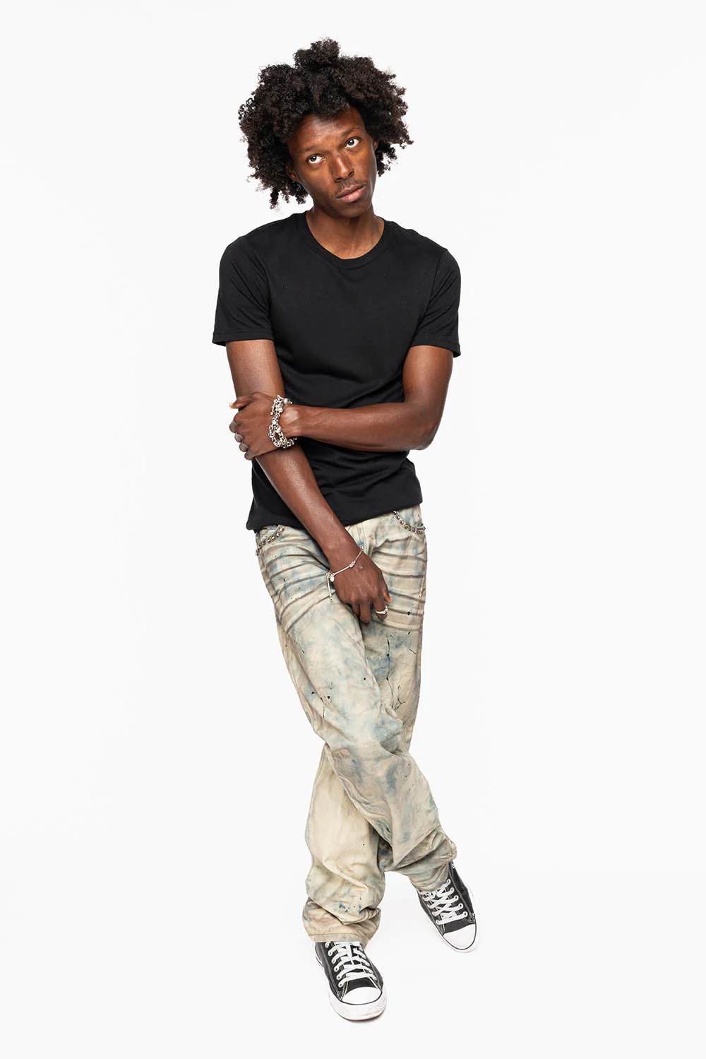 MENS SMALL FLAP POCKET STRAIGHT LEG JEANS IN FROZEN WASH WITH CRYSTALS - Image 6