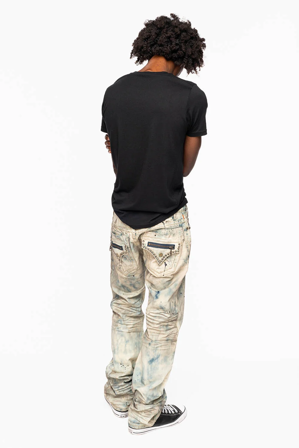 MENS SMALL FLAP POCKET STRAIGHT LEG JEANS IN FROZEN WASH WITH CRYSTALS - Image 9