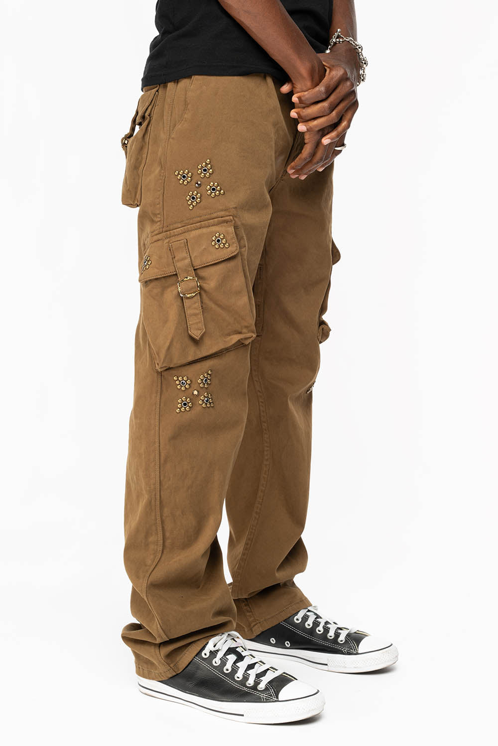 ROBINS NEW MILITARY STYLE CARGO PANTS IN AVOCADO WITH WESTERN CRYSTAL MOTIF - Image 2
