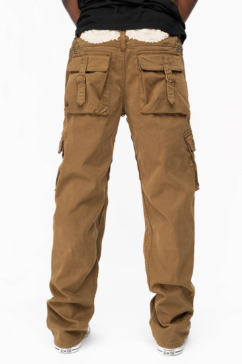 ROBINS NEW MILITARY STYLE CARGO PANTS IN AVOCADO WITH WESTERN CRYSTAL MOTIF - Image 4