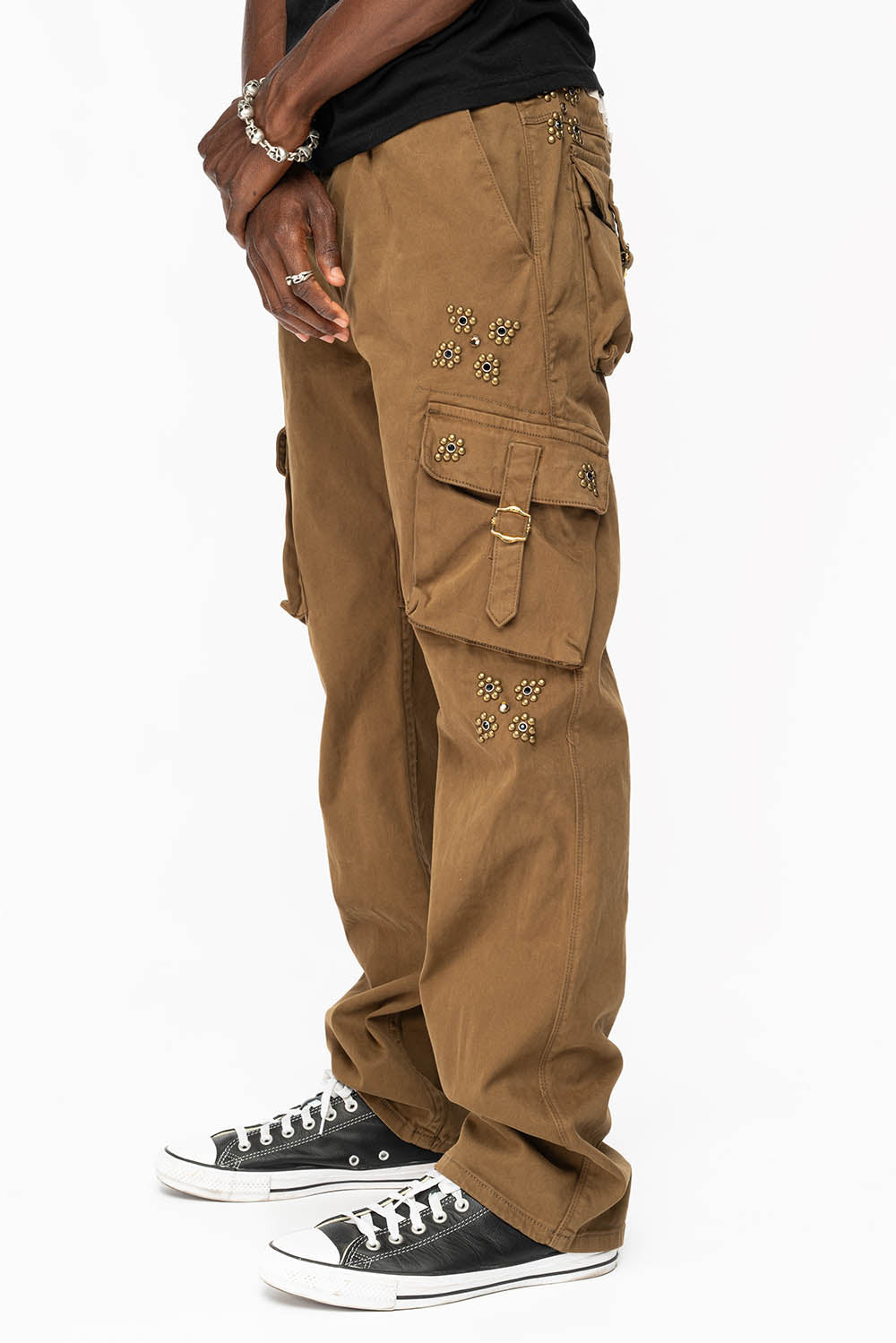 ROBINS NEW MILITARY STYLE CARGO PANTS IN AVOCADO WITH WESTERN CRYSTAL MOTIF - Image 5