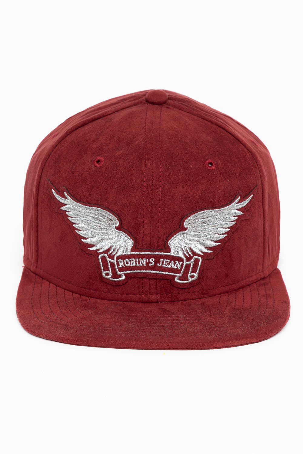 MICRO SUEDE CAP IN BURGUNDY COLOR IN SILVER WING LOGO EMBROIDERY