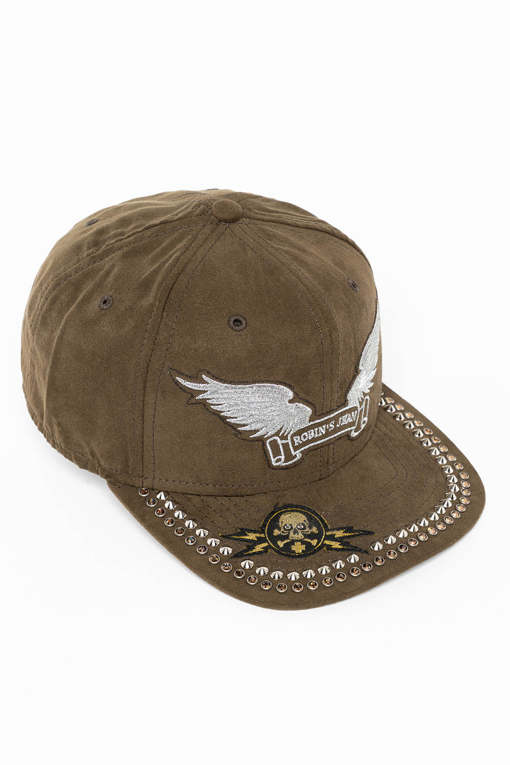 MICRO SUEDE CAP IN OLIVE COLOR IN SILVER WING LOGO EMBROIDERY - Image 3