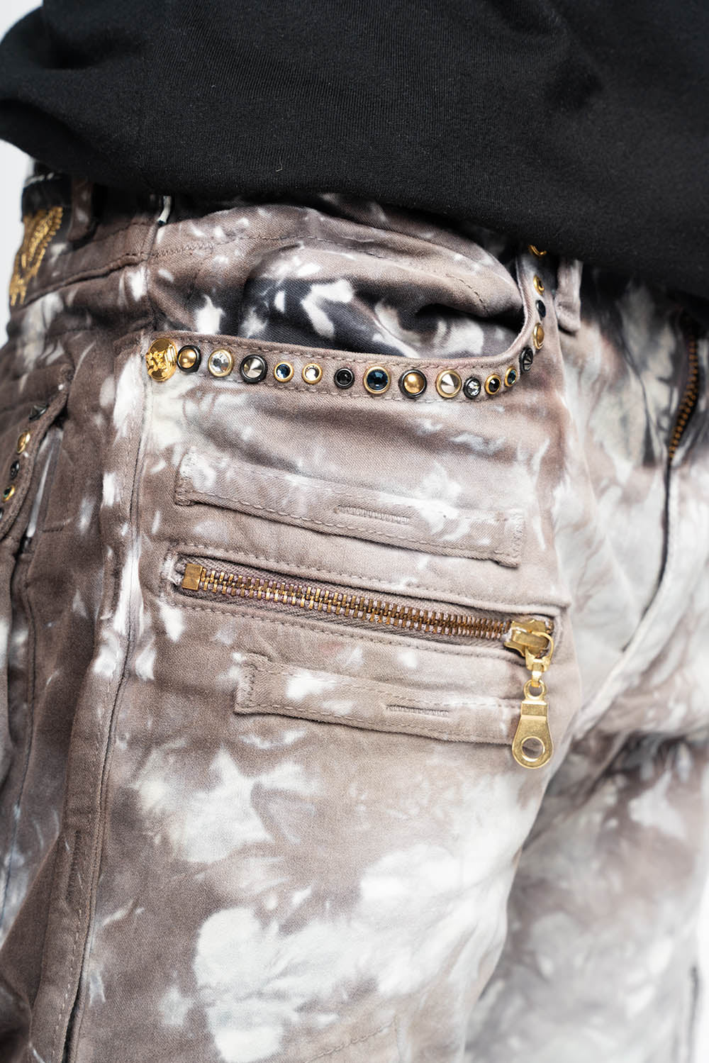 MILITARY STYLE CARGO PANTS IN BLACK UNIVERSE TIE DYE EMBELLISHED WITH CRYSTALS - Image 4