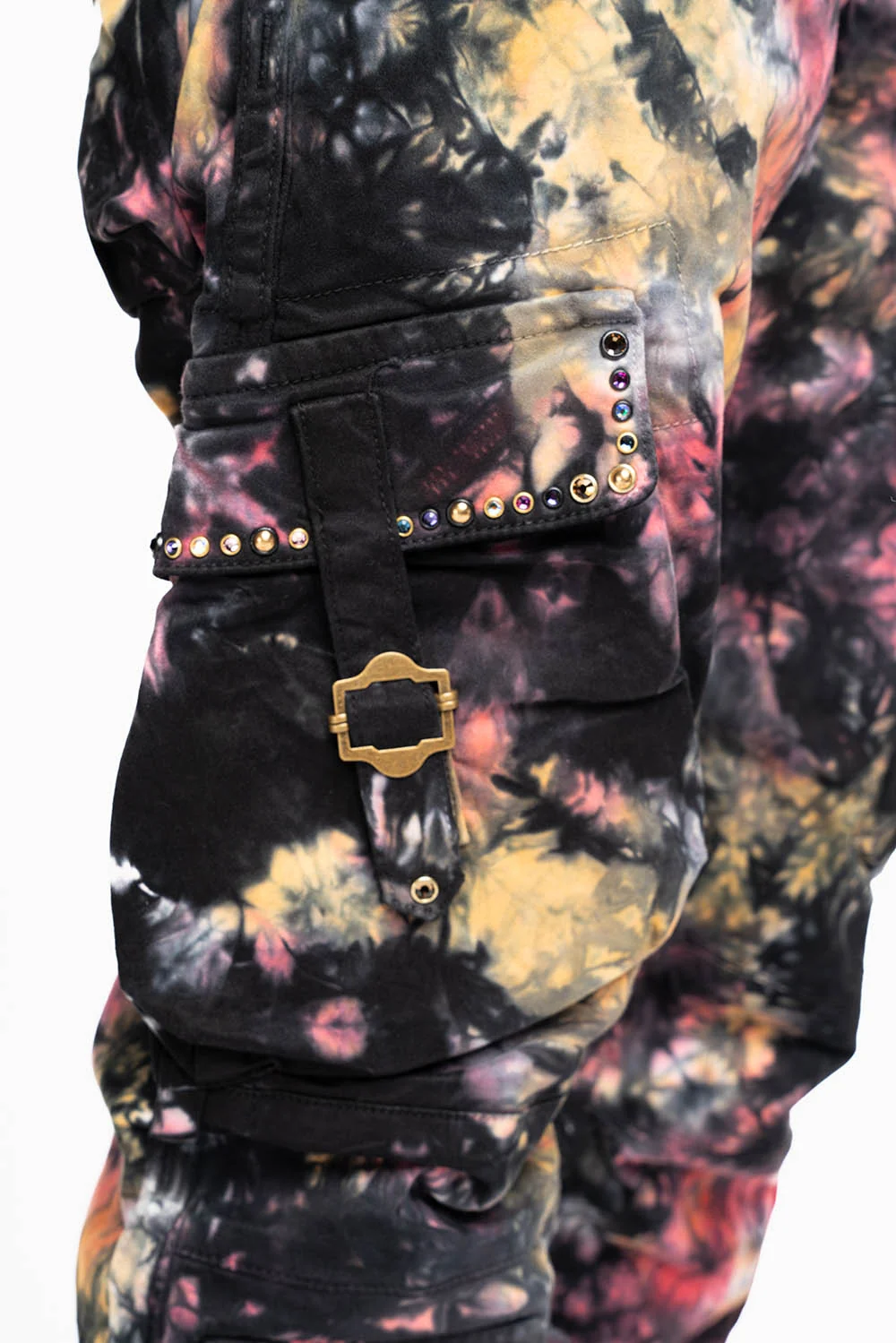 MILITARY STYLE CARGO PANTS IN MULTI UNIVERSE TIE DYE EMBELLISHED WITH CRYSTALS - Image 5